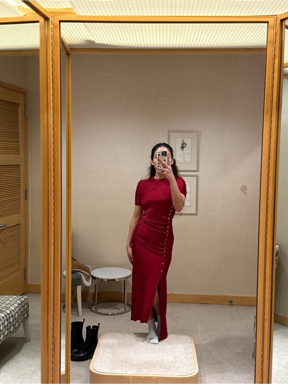 Paco Rabanne Scarlet Side-Button Midi Dress